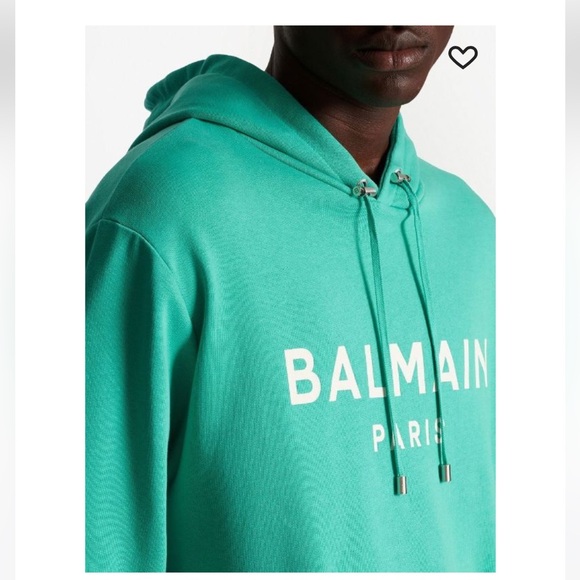 Balmain Unisex logo-print hoodie with kangaroo pocket see green white large - Picture 5 of 16